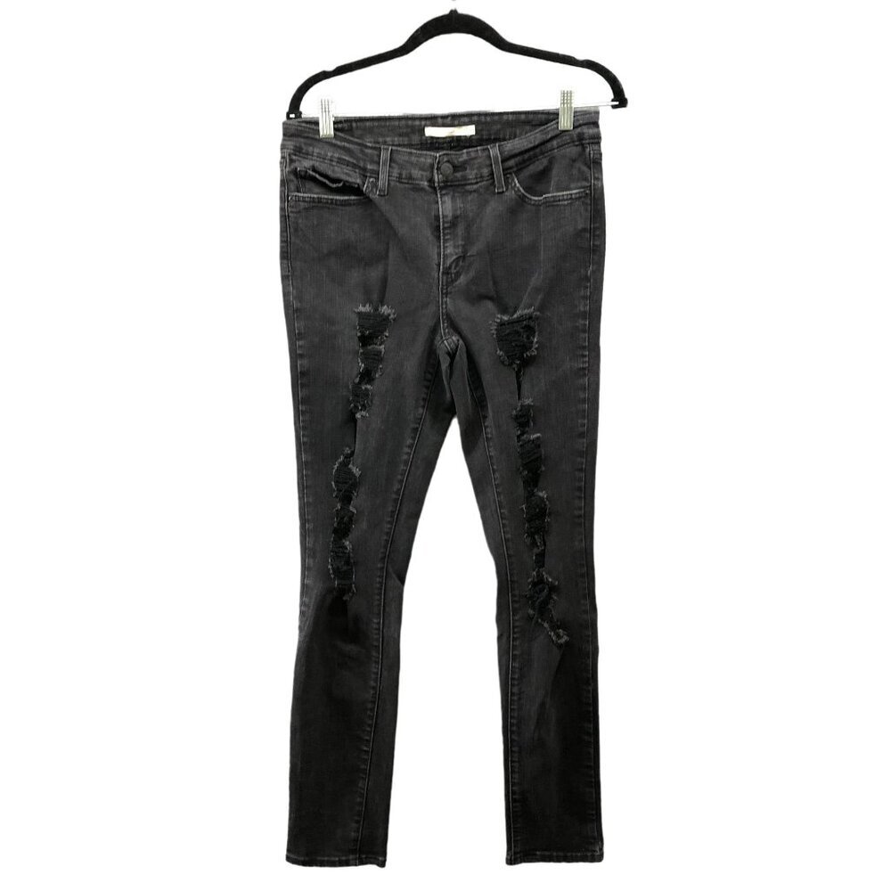 Levi's 711 Skinny Jean Womens‎ Size 31x30 (31x28.5) Distressed Black Dark Wash